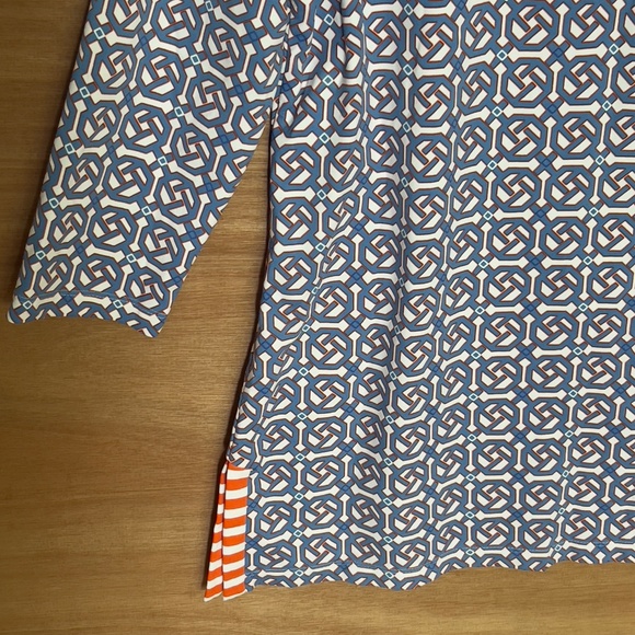 J. McLaughlin Catalina Cloth Tunic Size M Nylon Blue Orange Geometric Buttons. - Picture 3 of 7